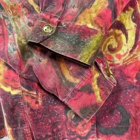CHICO'S Red Swirl Galactic Button Up Top Corduroy Cotton Casual Collar Women XL - Picture 5 of 12